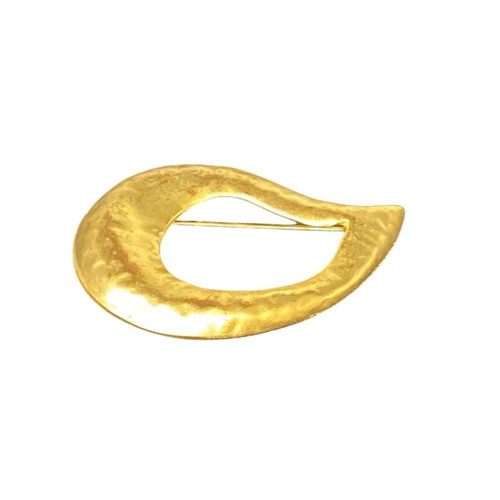 Gold Tone Modernist Brooch Pin Hammered Open Teardrop Shape Costume Jewelry